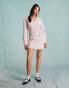 Miss Selfridge poplin lace up mini shirt dress in pink stripe 40 - фото #8