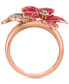 ფოტო #5 პროდუქტის EFFY® Pink & Green Enamel & Diamond Flower Ring (1/5 ct. t.w.) in 14k Rose Gold