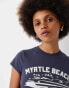 Bershka 'Myrtle Beach' graphic baby tee in navy BLAU, S - EU 36 - фото #4