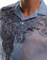 ASOS DESIGN relaxed revere shirt with floral embroidery in blue Синий, 3XL - Chest 50-52 - фото #3