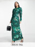 Фото #1 товара ASOS DESIGN Tall high neck maxi dress with green floral burnout print