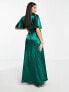 Фото #5 товара Little Mistress Maternity flutter sleeve satin maxi dress in emerald green