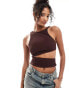 ASOS DESIGN ribbed asymmetric vest with cut out in chocolate Коричневый, 34 - фото #1