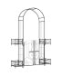 Фото #1 товара 7' Metal Garden Arbor, Garden Arch with Gate, Scrollwork Hearts, Latching Doors, Planter Boxes for Climbing Vines, Ceremony, Weddings, Party, Garden, Backyard, Lawn, Black