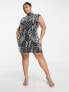 Фото #4 товара ASOS DESIGN Curve velvet high neck all over embellished mini dress in black with silver sequin