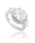 ფოტო #1 პროდუქტის Suzy Levian Sterling Silver Cushion Cut White Cubic Zirconia Halo Bridal Ring