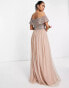 Фото #4 товара Maya Bridesmaid bardot maxi tulle dress with tonal delicate sequins in muted blush