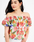 Фото #3 товара Petite Floral Print Puff-Sleeve Top, Created for Macy's