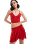 Pull&Bear polyamide frill wrap mini skirt co-ord in red