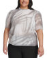 Фото #1 товара Plus Size Printed Ruffled-Neck Buttoned-Sleeve Top