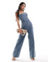 Фото #3 товара Missyempire bandeau denim jumpsuit in bleach wash