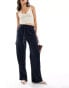 JDY linen mix tie wide leg trouser in navy