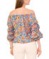 Women's Printed Off The Shoulder Bubble Sleeve Tie Front Blouse