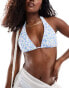 Daisy Street halter neck bikini top co-ord in blue ditsy print