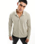 ASOS DESIGN long sleeve slub textured polo shirt in beige