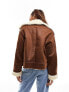 Only faux shearling aviator jacket in brown M - фото #7