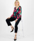 Фото #4 товара Petite Printed V-Neck Blouse, Created for Macy's