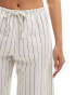 Фото #4 товара Bershka tie waist wide leg linen trousers in ecru stripe