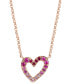 ფოტო #4 პროდუქტის EFFY® Pink Sapphire (1/6 ct. t.w) & Ruby (1/20 ct. t.w.) Ombré Heart 17-3/4" Pendant Necklace in 14k Rose Gold