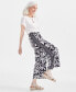 Фото #2 товара Women's Printed Linen Blend Cropped Wide-Leg Pants, Created for Macy's