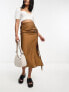 Фото #1 товара Urban Revivo gathered side crinkle midi skirt in brown