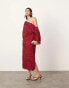 ASOS EDITION fringe slouchy off shoulder maxi dress in red