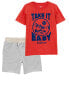 Фото #1 товара Kid 2-Piece Take It Easy Graphic Tee & Pull-On Knit Shorts Set 4