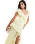 Pretty Lavish jacquard floral ruffle midaxi dress in butter lemon