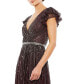 Women's Sequined Wrap Over Ruffled Cap Sleeve Gown