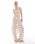 Фото #4 товара ASOS DESIGN crochet look stripe wide leg trousers co ord in stone