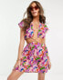 Фото #1 товара ASOS DESIGN cut out lattice waist mini beach dress in bold floral print