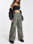 Wednesday's Girl wide leg cropped twill trousers in khaki zebra