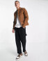 Jack & Jones Essentials biker jacket in faux suede tan