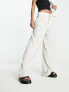Stradivarius tailored wide leg trouser with turn over waistband in ecru