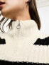 Only high neck zip detail jumper in cream and black stripe CREAM & BLACK STRIPE, XS - фото #3