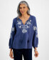 Фото #1 товара Women's Cotton Gauze Embroidered Peasant Top, Created for Macy's