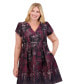 ფოტო #4 პროდუქტის Plus Size Printed Jacquard Puff-Sleeve Dress