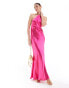 Фото #1 товара ASOS DESIGN satin halter maxi dress with shaped back detail in pink