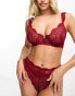 ASOS DESIGN Fuller Bust Sienna lace balcony bra with frill in burgundy