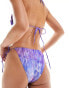 Monki mix and match tie side bikini bottom in purple swirl print