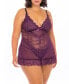 Фото #1 товара Plus Size Lace Babydoll with Bows & Thong 2pc Lingerie Set