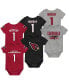 ფოტო #1 პროდუქტის Unisex Newborn Infant Kyler Murray Cardinal and Black and Heathered Gray Arizona Cardinals Three-Pack Name Number Bodysuit Set