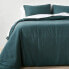 Full/Queen Heavyweight Linen Blend Comforter & Sham Set Dark Teal Blue -