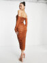 Фото #3 товара Rare London ruched midi dress with gloves in cinnamon