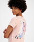 ფოტო #3 პროდუქტის Women's Cotton Diamanté Graphic Crewneck Tee