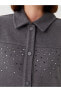 Фото #4 товара Parlak Taş Baskılı Uzun Kollu Oversize Kadın Gömlek Ceket