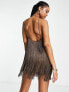 Фото #2 товара ASOS DESIGN fringed mini dress in chocolate