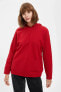 Фото #1 товара Толстовка defacto Женская Красная Обычная Regular Fit с капюшоном, без кармана, с длинным рукавом R4740AZ20AU