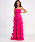 Фото #1 товара Juniors' Strapless Tiered-Ruffle Mesh Gown