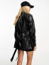 Фото #4 товара Pimkie leather look belted shirt jacket in black